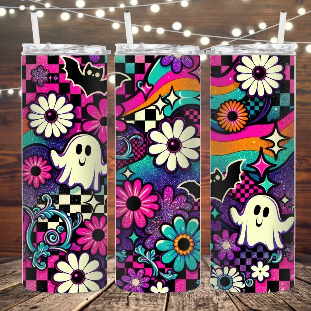 Retro Colorful Halloween Metal Insulated Tumbler